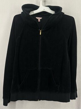 Juicy Couture Zip Up Velour Velvet Hoodie XL Black